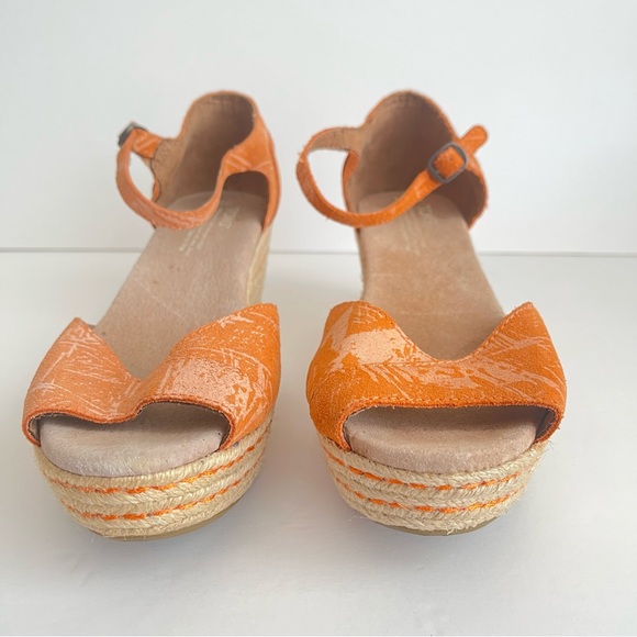 Toms Platform Espadrille Wedge Sandals Open Toe -Orange Sz 9 - Picture 2 of 7